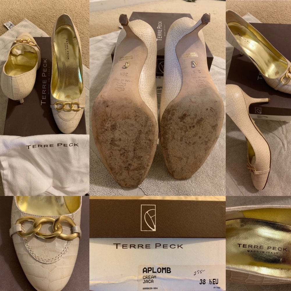 Terre Peck Aplomb cream, leather heels. Sz. 38 1/2